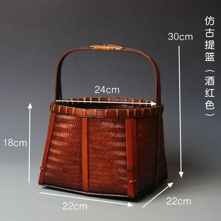 panier rangement tissé bambou marron traditionnel poignée bois rangement pique niqueextérieur thé