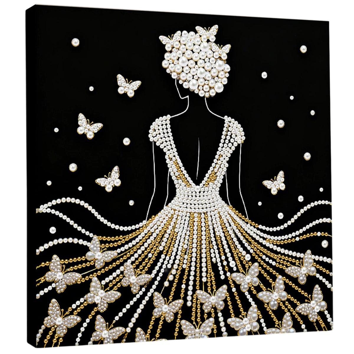 tableau décoratif peinture strass papillons lune étoiles floral contemporain débutant artisanal 25x25cm