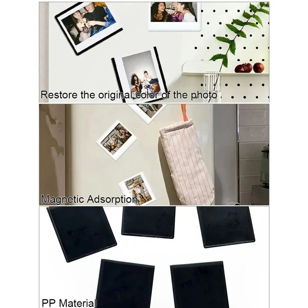 Composition décorative avec cadres aimantés multicolores sur frigo