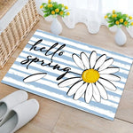 tapis antidérapant moderne motif marguerite hello spring blanc bleu jaune intérieur extérieur résistant lavage