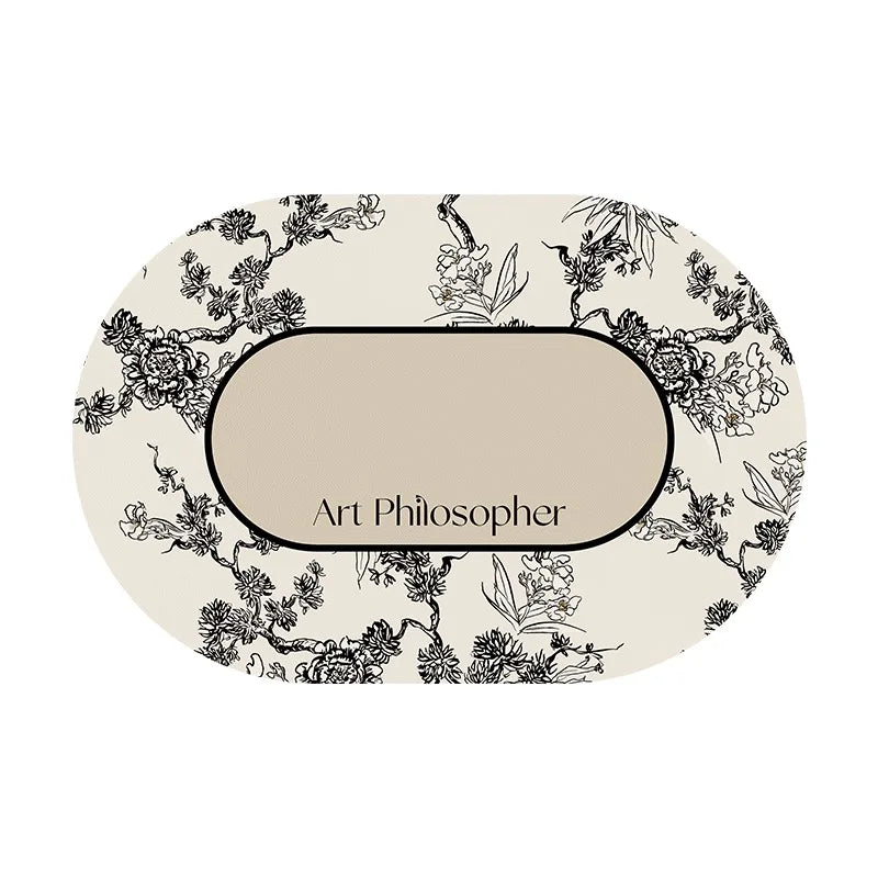 tapis table beige noir résistants chaleur imperméables lavables fleurs stylisées texture cuir classique élégant