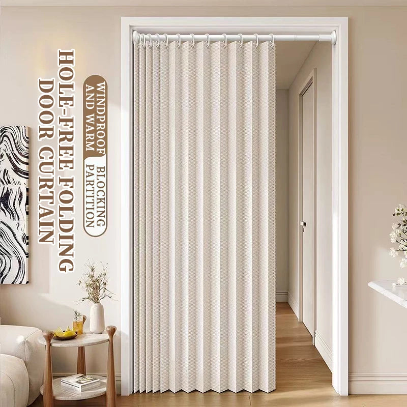 rideau plissé porte intérieure imitation lin couleur crème moderne opacité variable plis verticaux tringle