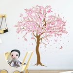 sticker mural fleurs cerisier papillons rose brun décoration enfant chambre salon familial