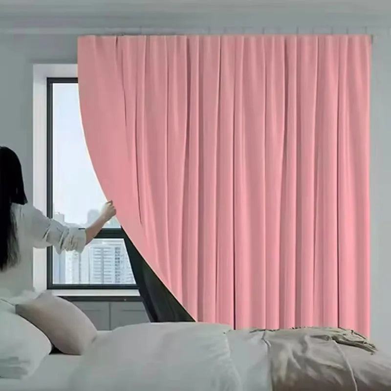rideau rose opaque moderne uni clips inclusion polyester h120cm h270cm h250cm