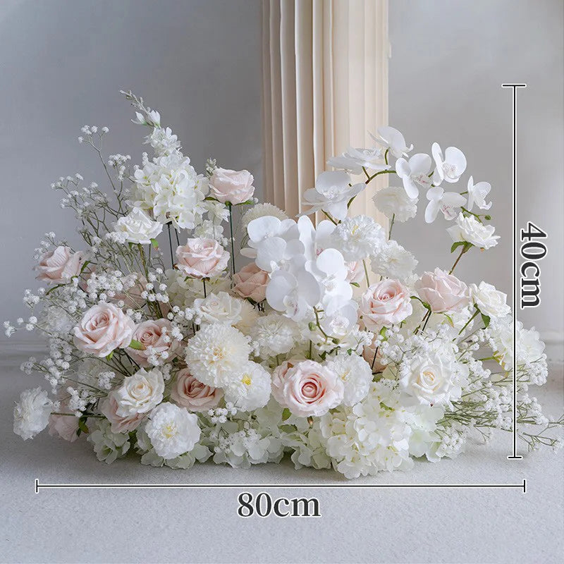 arrangement floral artificiel blanc romantique mariage roses orchidées gypsophile 80cm 40cm vase crème