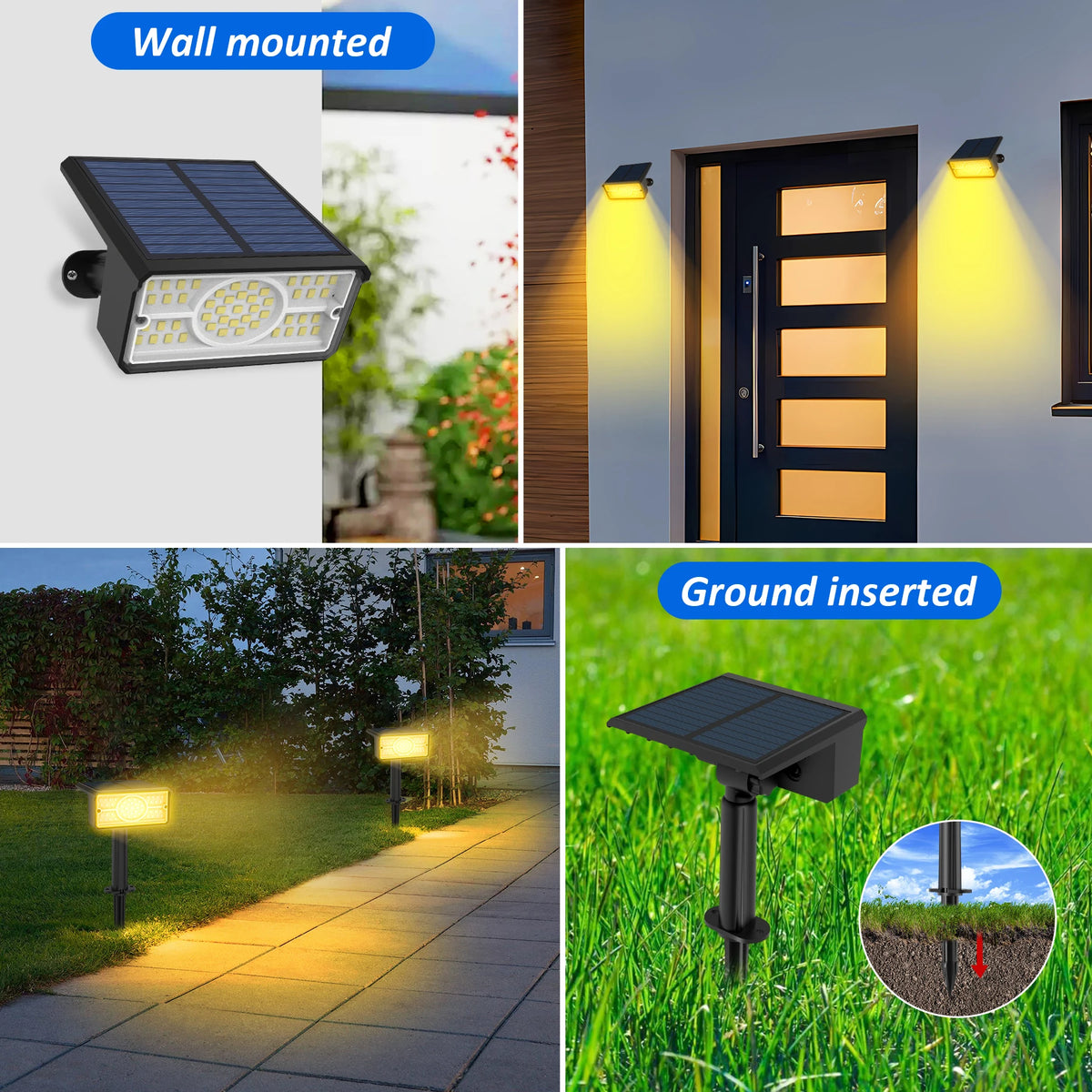 lampe solaire noire ip65 moderne fixée tringle angle ajustable 120degres résistante intempéries