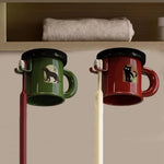 tasse imprimée léopard animal oiseaux texte classique verte rouge beige fixée brosse dentifrice