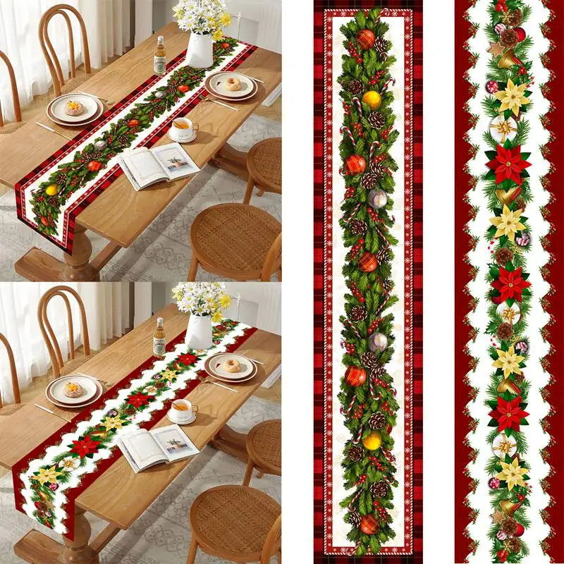 chemin table noel rouge motifs rennes sapin neige decoration table cuisine maison festive