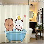 rideau douche imperméable ours dessin animé baignoire illustration 2d anneaux métalliques beige marron blanc