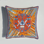 coussin decoratif velours orange motif cheval moderne bord doré 45x45cm sofa decoration