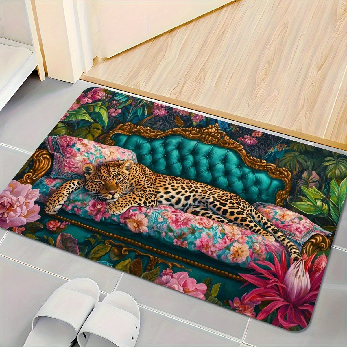 tapis sol léopard floral vert rose doré luxueux moderne extérieur intérieur