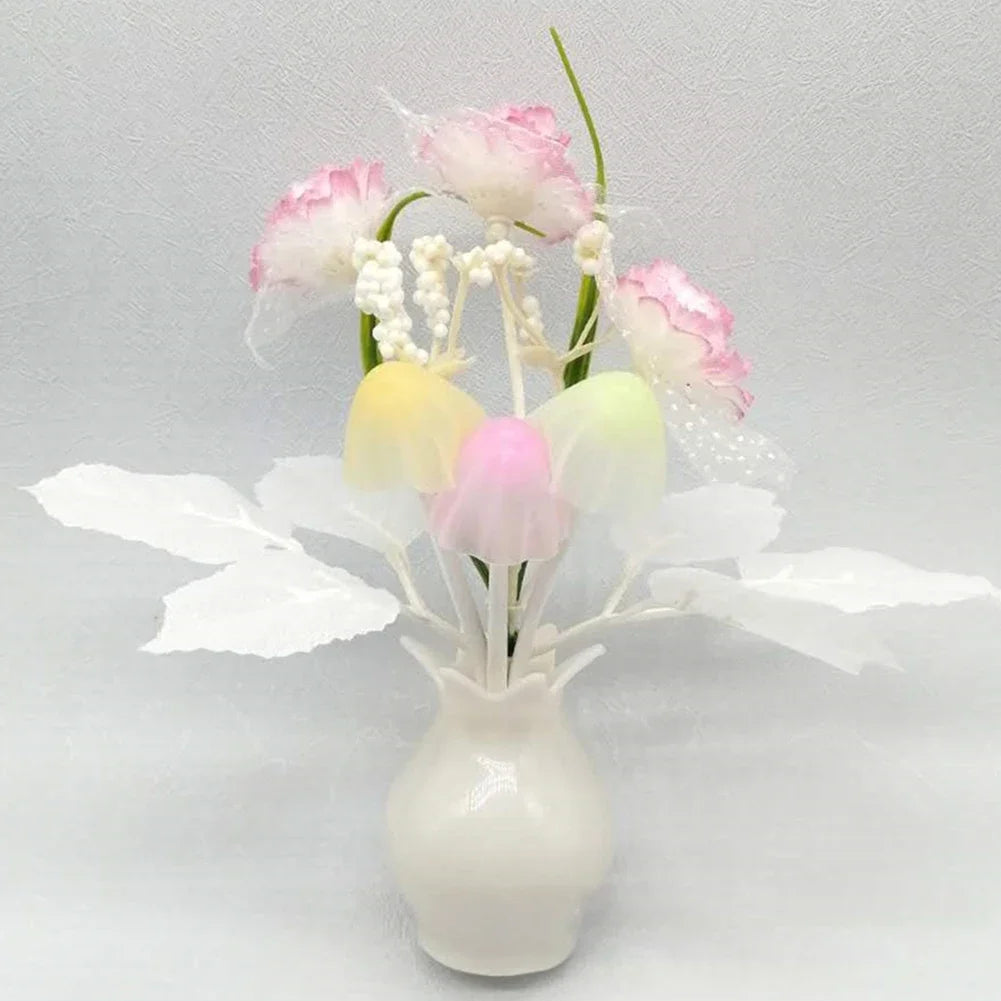 lampe nuit led fleurs artificielles vase semi transparent moderne vert rose violet bleu