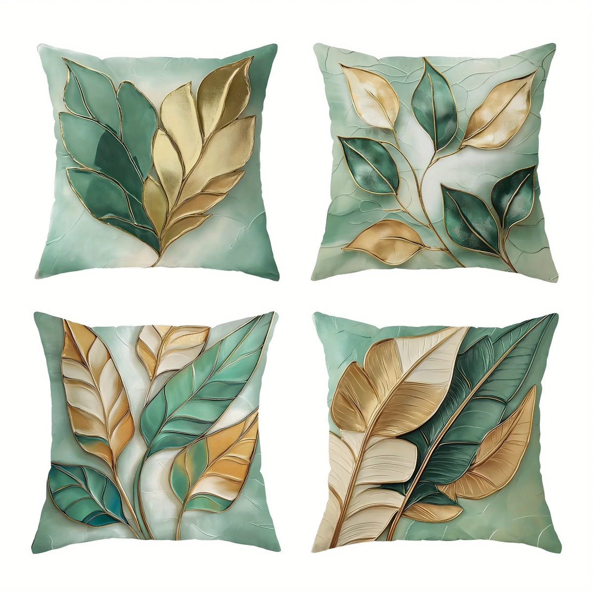 taies d'oreiller motif feuilles vertes dorées moderne polyester peachskin 45x45cm