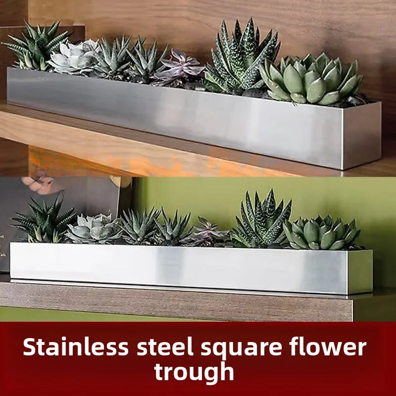 bac fleurs moderne acier inoxydable lisse opaque simple extérieur intérieur plante succulente décoration balcon