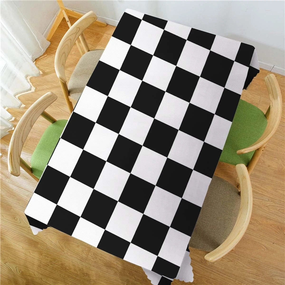 nappe rectangulaire imperméable carreaux noirs blancs moderne polyester réutilisable table manger farmhouse deco fête