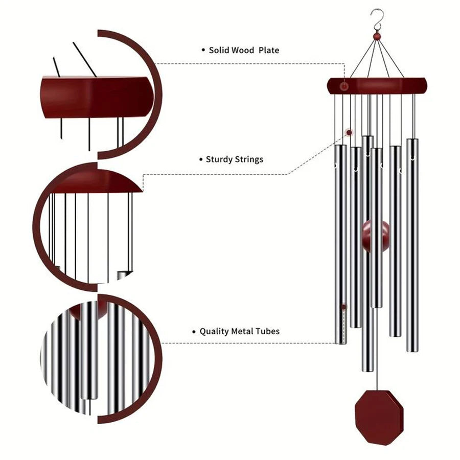 sifflet vent décoratif tubes métalliques argentés bois rouge balcon cour couloir zen fil suspension