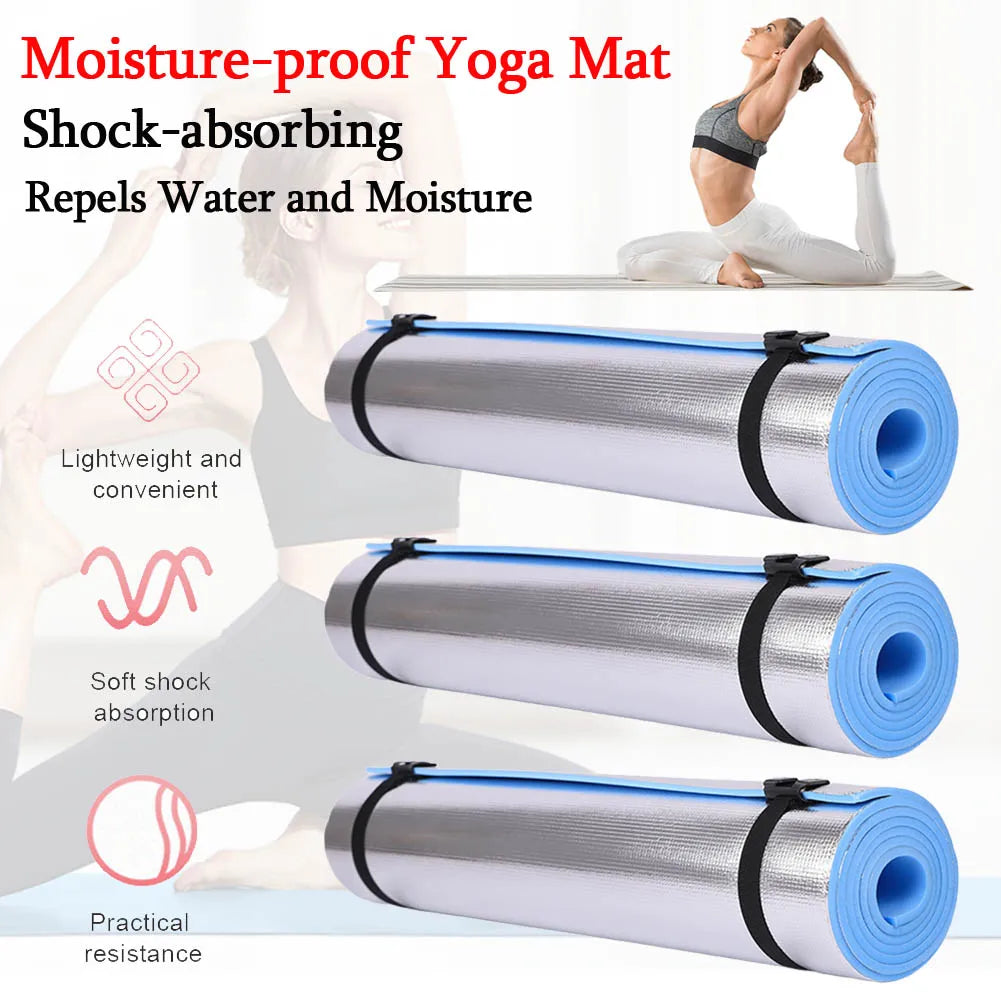 tapis yoga tpe 6mm argenté bleu rayures moderne bande noire fitness yoga