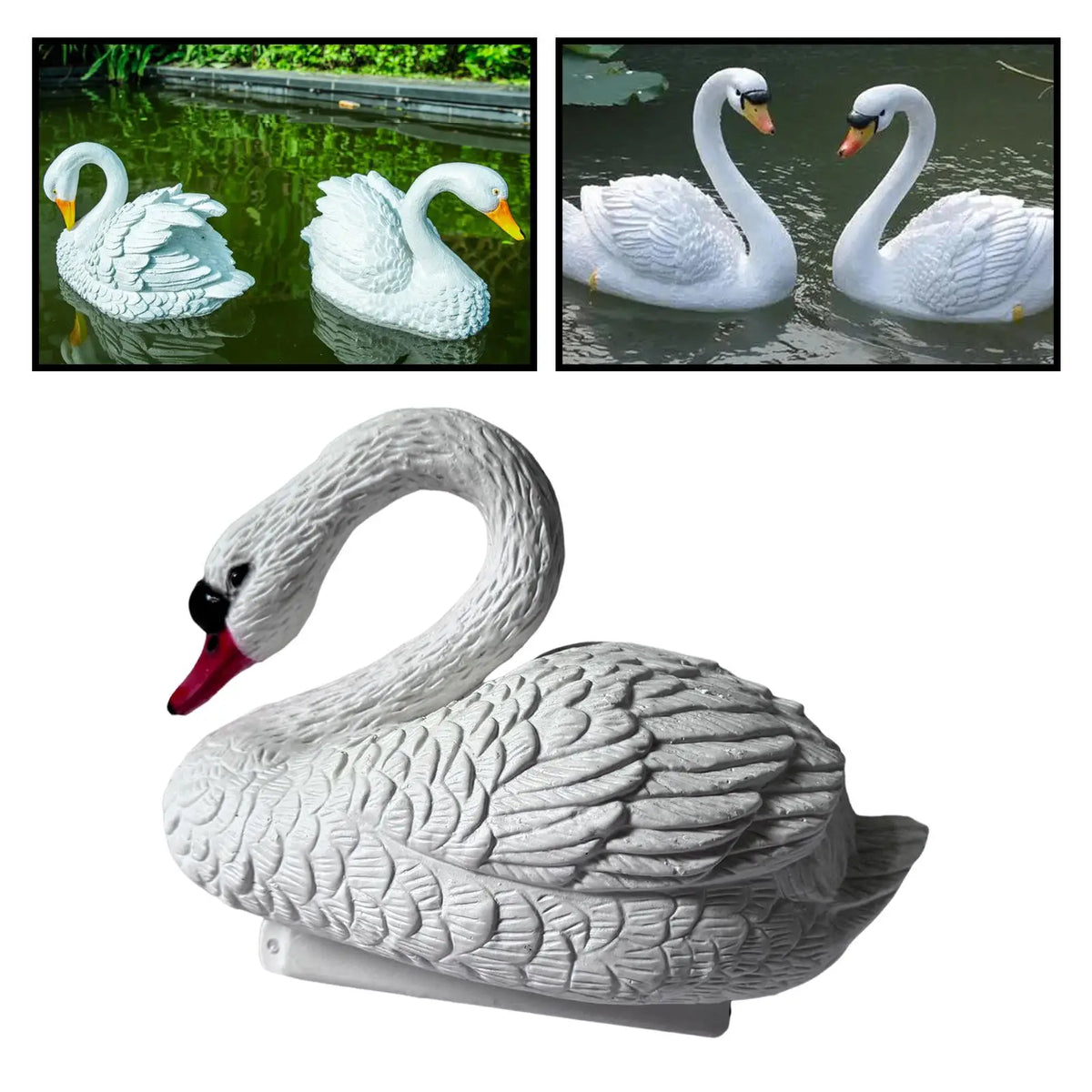 statue cygne flottante plumes détaillées blanc réaliste base plate extérieur jardin piscine