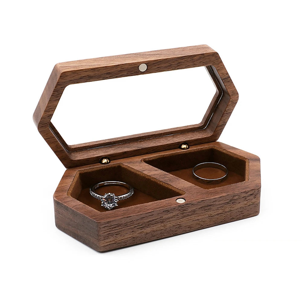 boîte bijoux bois marron intérieur blanc moderne vis anneau doré transparent 28g