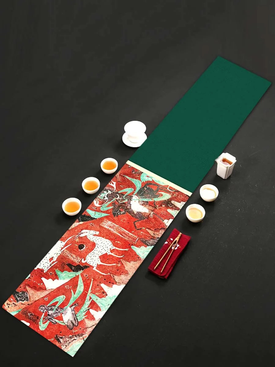 chinois traditionnel table runner motifs personnages floraux tasses thé plateau imperméable polyester coton