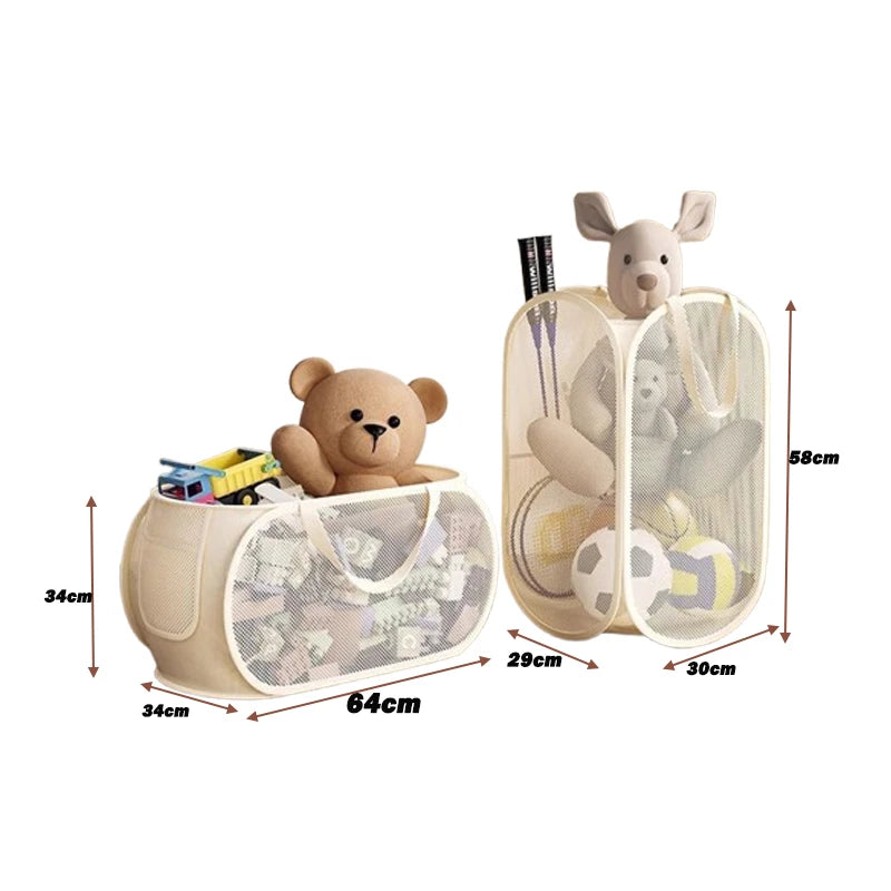 panier rangement pliable tissu polyestère beige clair maille moderne jouets rangement