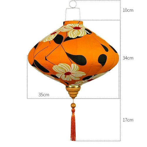 lanterne japonaise traditionnelle rouge fleurs décorative artisanale pompon bois suspendue