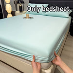 drap housse matelas soie glacée respirant frais été doux coton uni bleu gris moderne