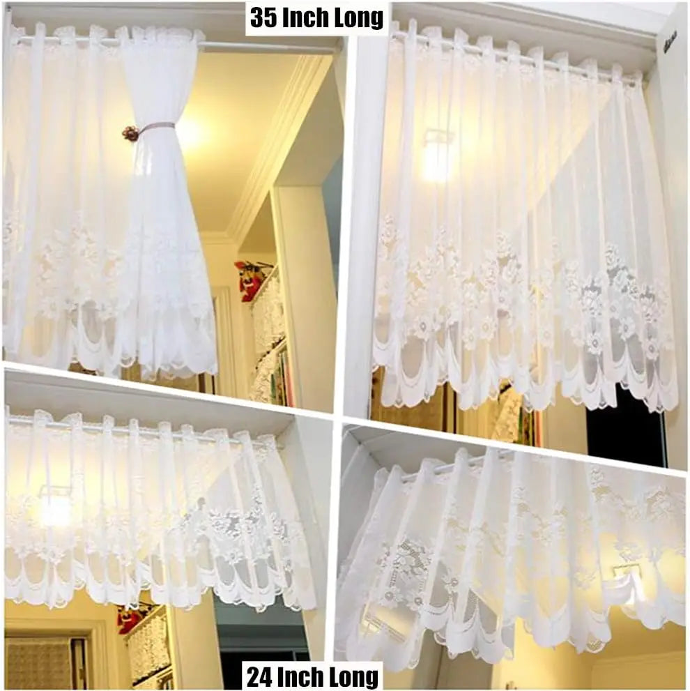 rideau partition blanc dentelle fleur translucide classique 100 polyester 60cm 90cm
