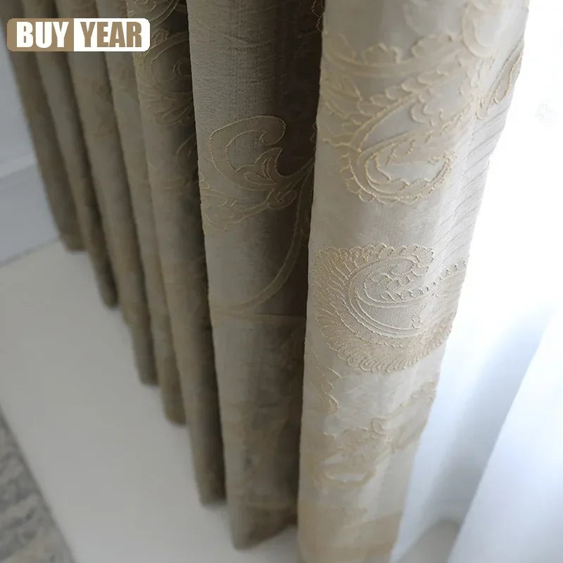 rideau classique beige broderie florale opaque salon chambre maison tissu polyester coton