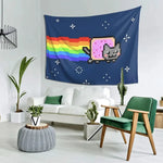 tapisserie pop art chat nyan arc ciel bleu rose géométrique grande dimension chambre decoration