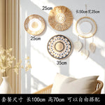 Assiettes décoratives boho tissées motifs géométriques naturel noir blanc fixations rondes