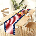 table runner polyester rouge blanc bleu motifs rayés étoiles drapeau américain anniversaire fête indépendance