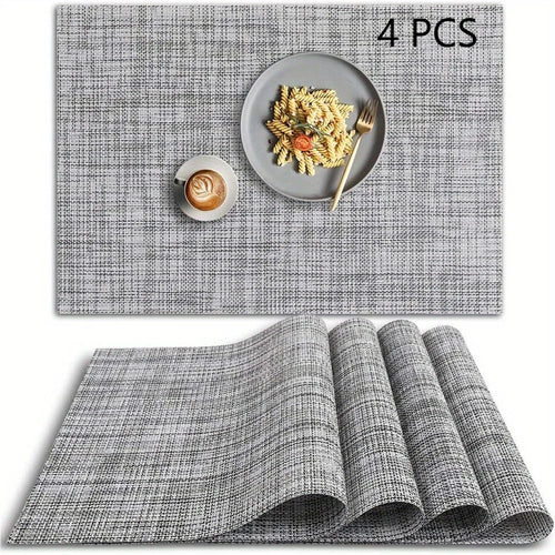tapis table moderne gris clair rayures diagonales opacité rectangle assiettes cuillères verres bouteilles fruits