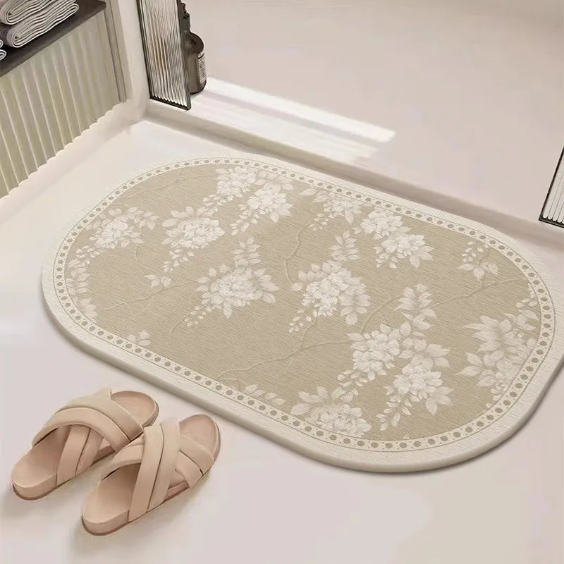 tapis bain fleur imprimé beige résistant moderne sans glisser 40x60cm 50x80cm