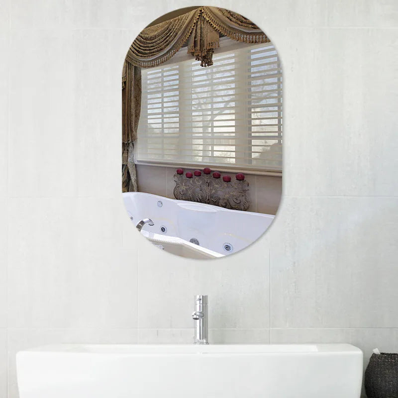 miroir ovale moderne sans cadre 40x60cm portable salle bain blanc argenté
