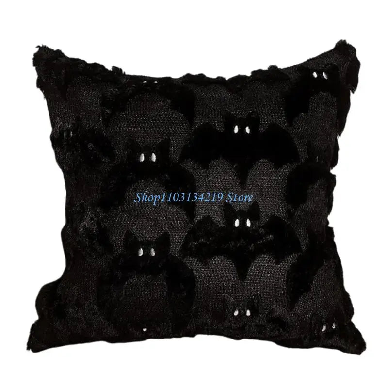 housse coussin halloween fantômes plush noir motif blanc texture veloutée respectueux environnement taie d'oreiller