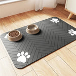 tapis nourriture animal compagnie gris rayures pattes moderne 12x16 16x20 16x24 deux bols