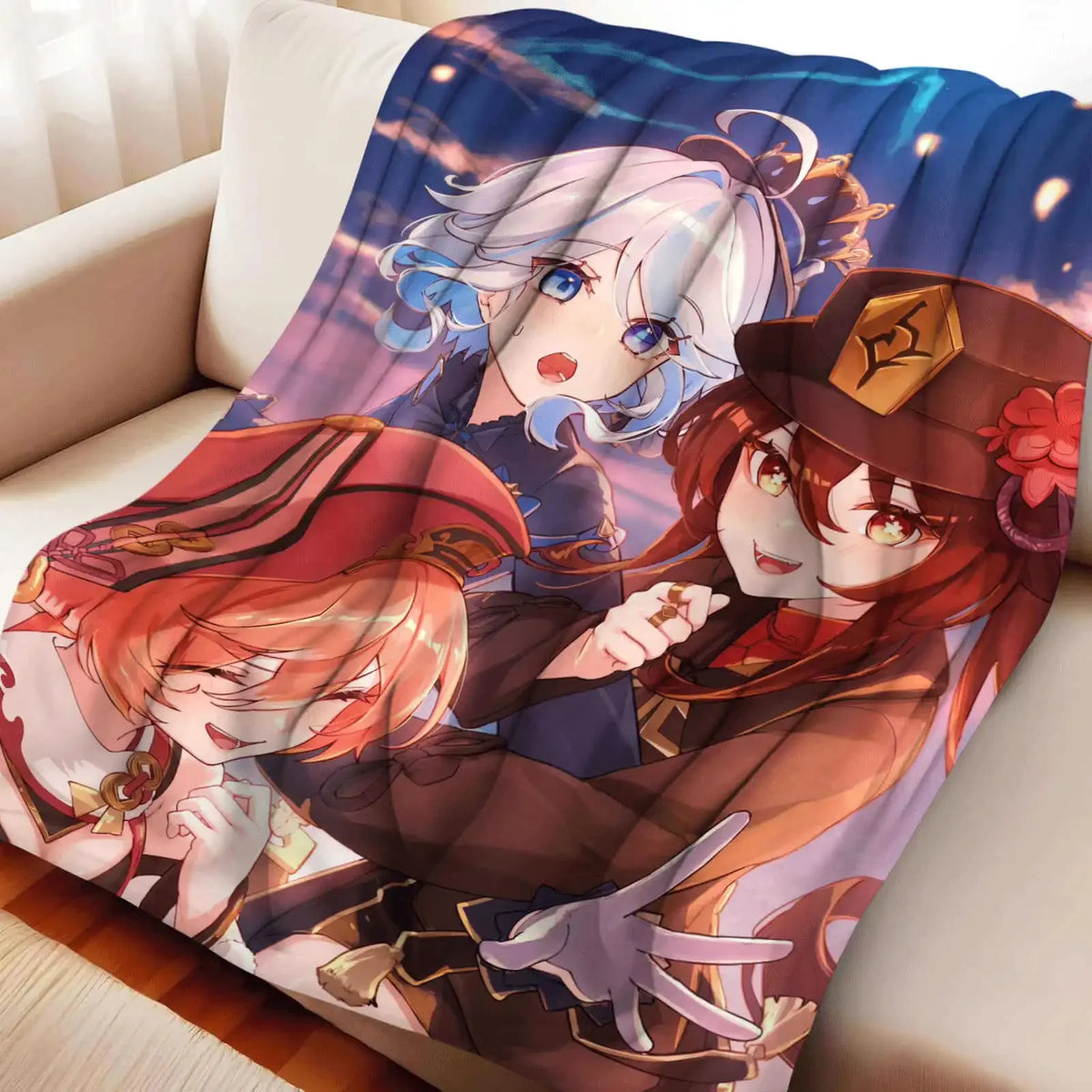couverture polyester anime hutao bleu rouge halloween portable maison hiver automne multifonctionnelle