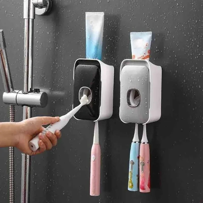 distributeur dentifrice automatique blanc noir moderne pratique adhésif salle bain hygiène oral plastique rechargeable