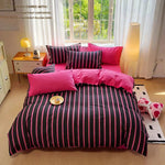 housse couette rayée rose vif noir pièces lit moderne 100 polyester doux