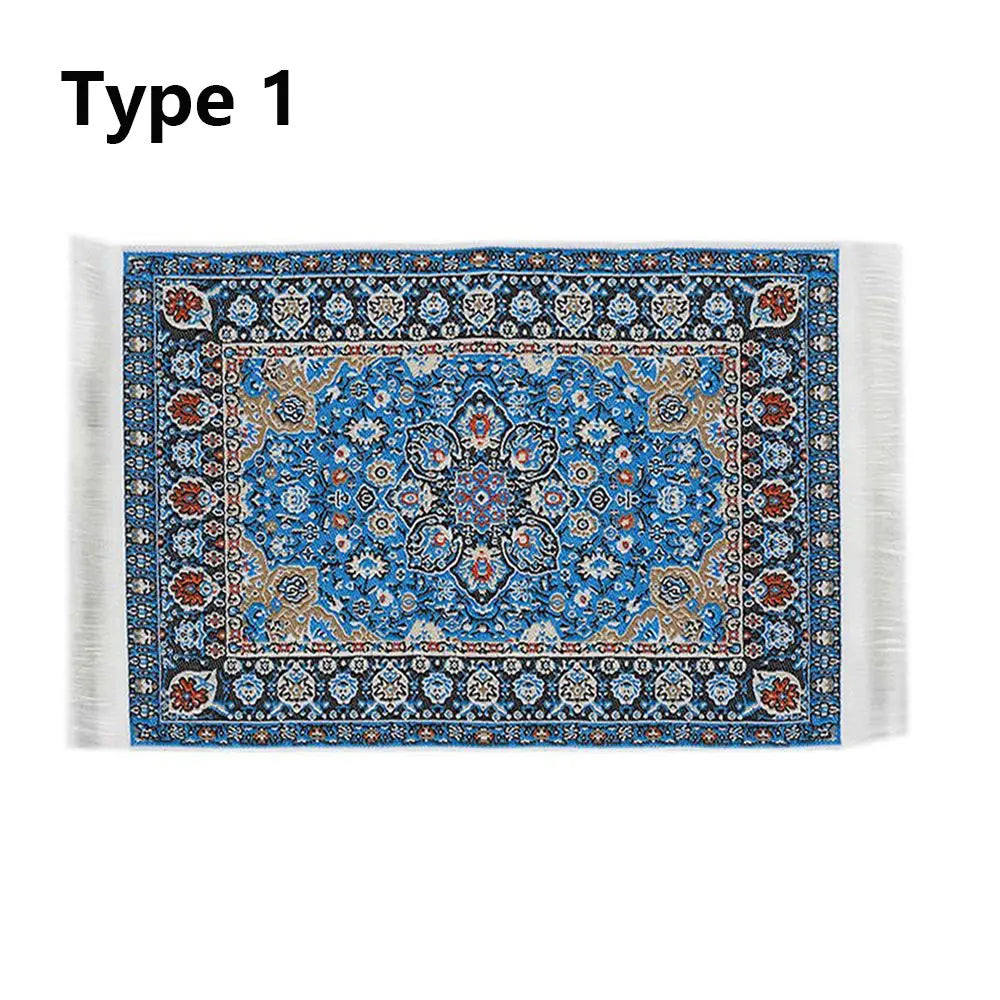 tapis ornements floraux géométriques classique rouge bleu rose beige vert adhésif poupées accessoire