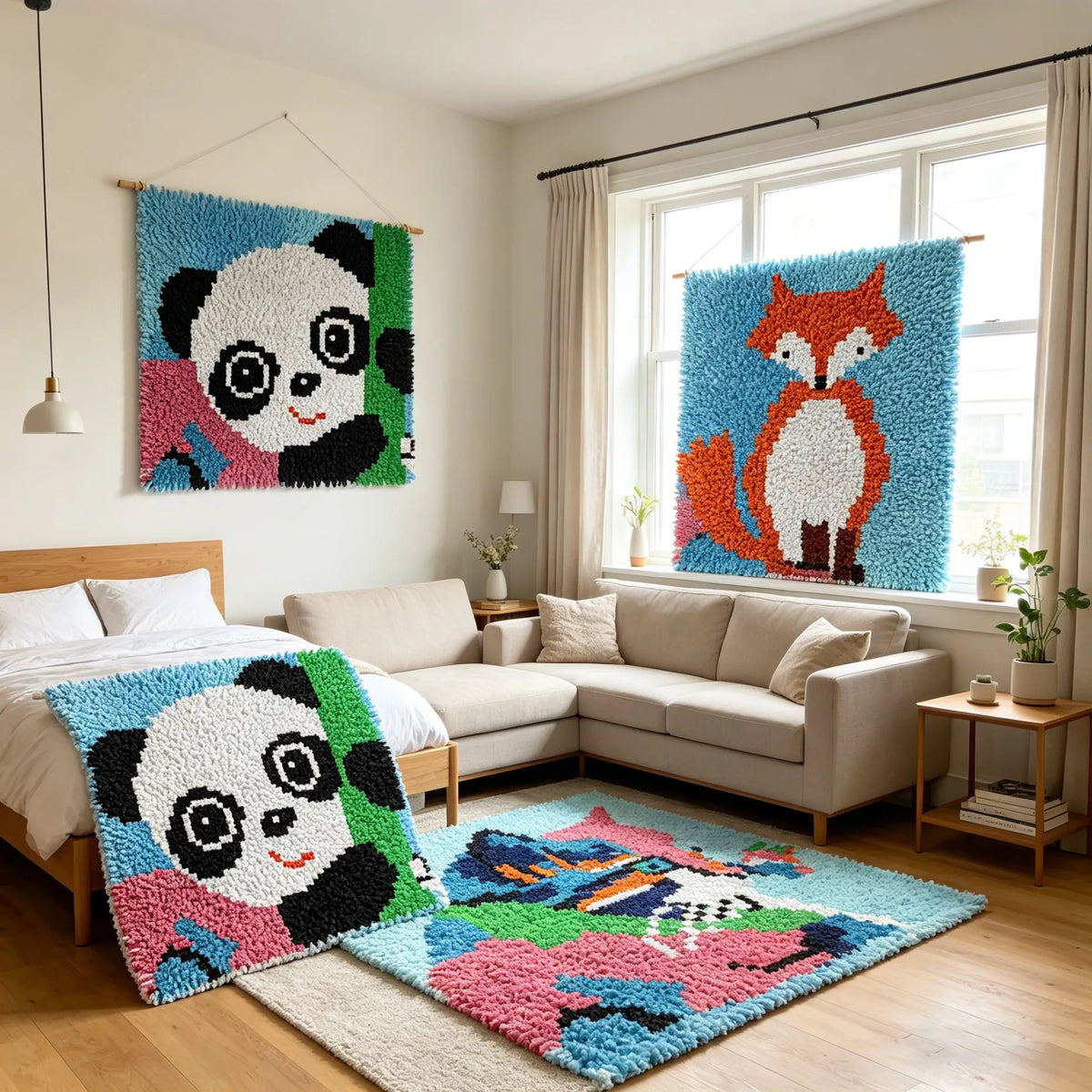 kit broderie tapis crochet laine dessin animé animaux motifs enfantin loisir créatif débutant diy