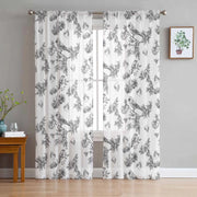 rideau floral oiseaux blanc noir translucide décoration chambre salon vintage