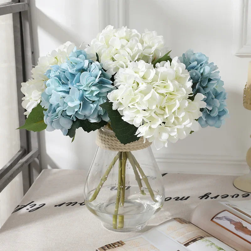 bouquet artificiel hortensia blanc rose bleu vert moderne décoration intérieure mariage anniversaire