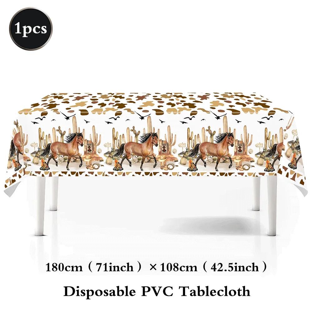 assiettes western verres serviettes nappe happy birthday chevaux cactus bottes motifs festives anniversaire noel