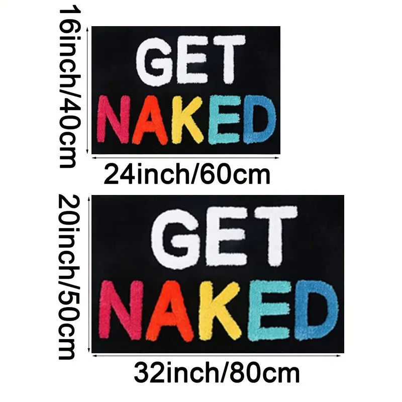 tapis bain moderne lettres GET NAKED noir blanc épais humeur 60x90cm respectueux environnement