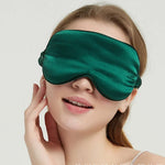 ensemble taie d'oreiller masque sommeil scrunchie soie naturelle vert foncé satiné élégant moderne