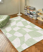Tapis rectangulaire motif rayé vert sauge