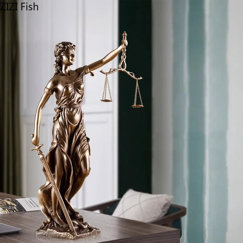 statue justice résine bronze doré décoration classique balance épée livre moderne chambre