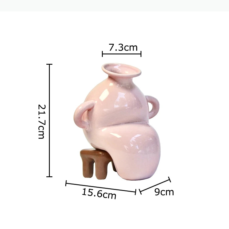 vase décoratif moderne rose marron nuance sculptural asymétrique fixations pied